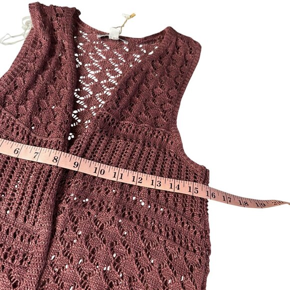 Moral Fiber Crochet Cardigan Duster Medium Open Front Dusty Rose Boho Festival - Picture 7 of 8